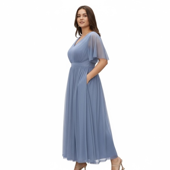 Bloomchic Blue Chiffon Flutter Sleeve Maxi Dress – 1X 14/16 (NWT)‎ - Picture 3 of 4